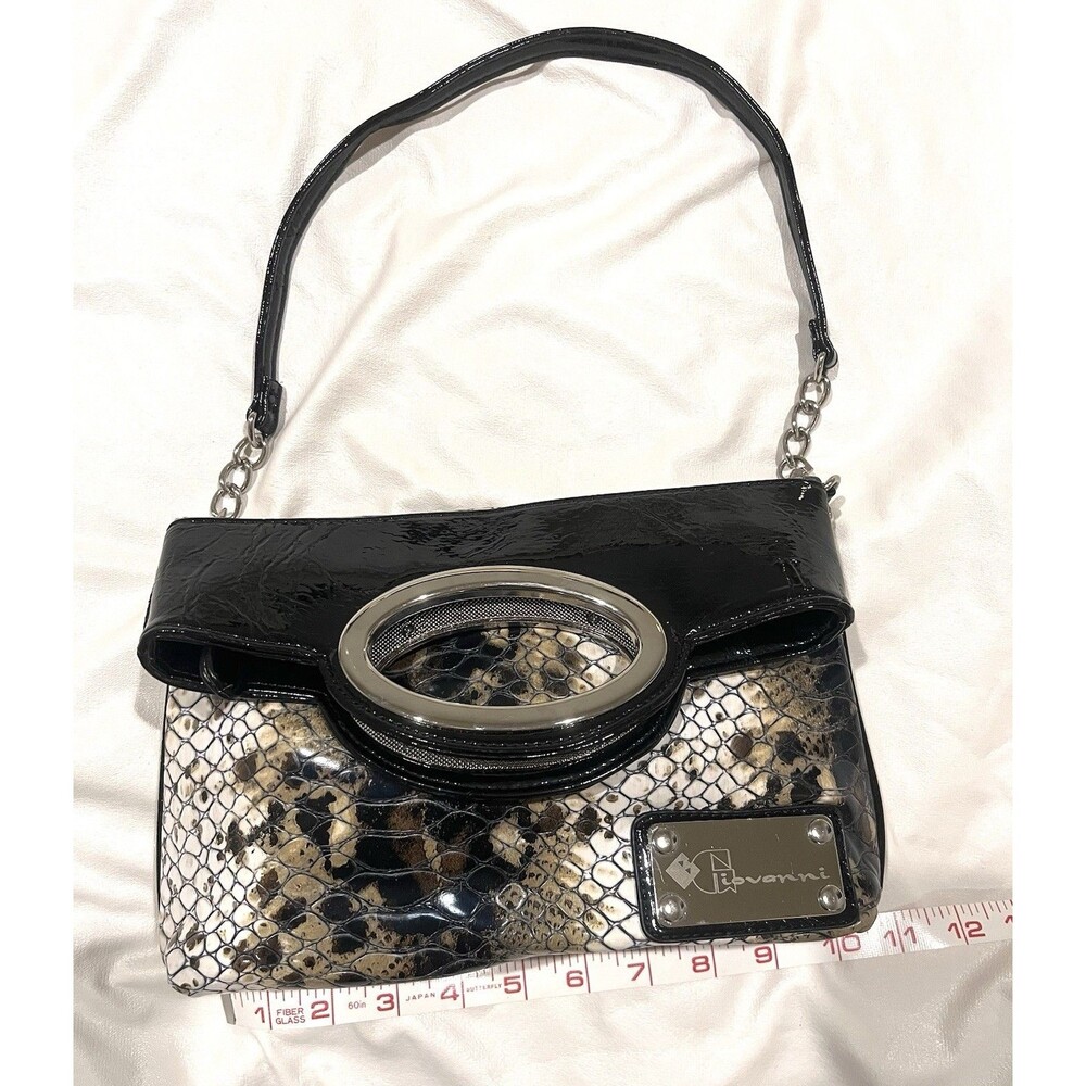 Giovanni Faux snakeskin and black patent leather purse